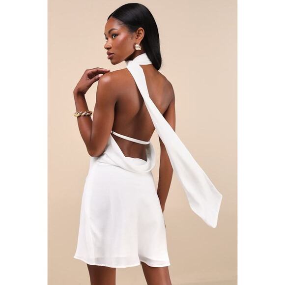 Lulus Isloda Ivory One-shoulder Backless Sash Mini Dress White - Size S - Picture 2 of 3